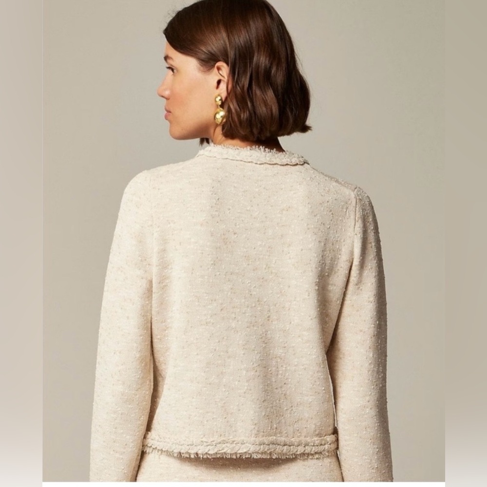 J. Crew Marled Fringe Trim Sweater Lady Jacket in Ivory Size XL. NWT - Picture 3 of 12